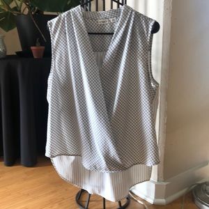 Striped white and navy blue blouse